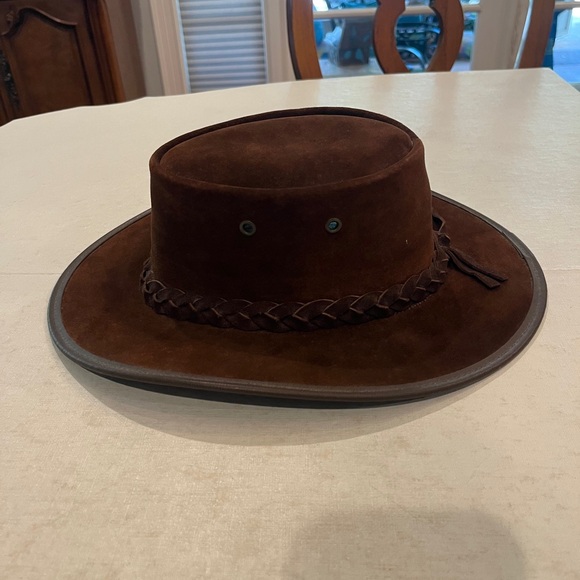 Vintage style Barmah Dark Brown Suede Australian Outback Hat with Braided Band.